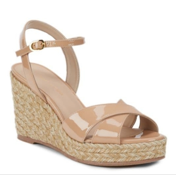 Stuart Weitzman Rosemarie Patent Leather Espadrille Sandals Adobe -7 - Picture 3 of 8